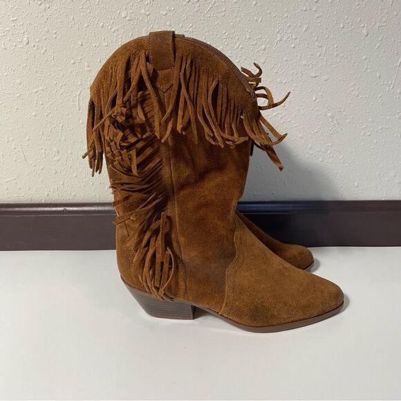 Vintage Leather Craft Fringe Cowgirl Suede Brown Western Boots Women's Size 5 - Picture 15 of 16